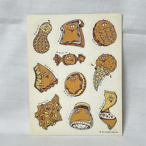 Vntg Hallmark Peanut Butter Treats Sticker Sheet Scratch & Sniff Silly Scents - Picture 1 of 3